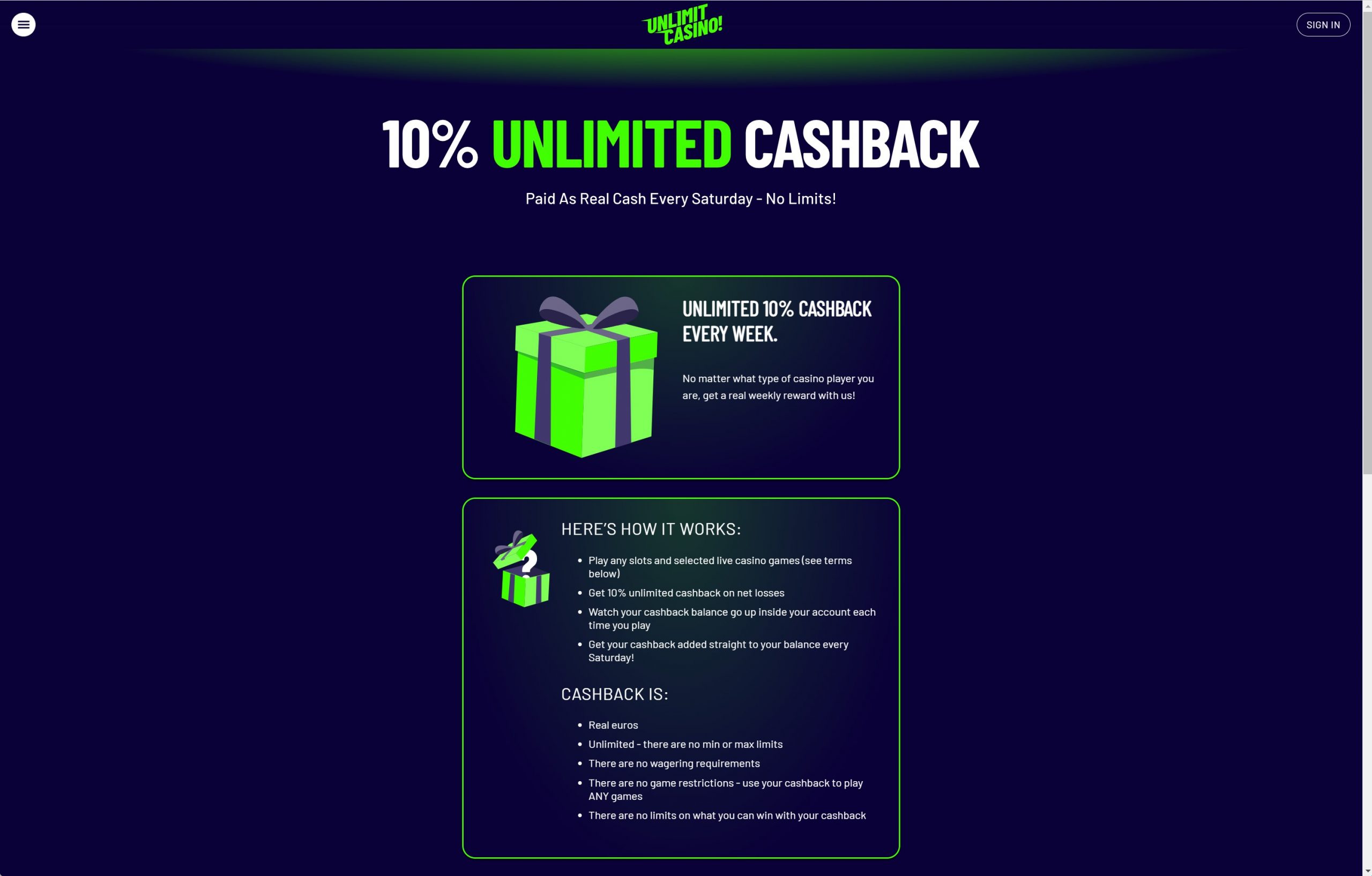 cashback unlimit casino