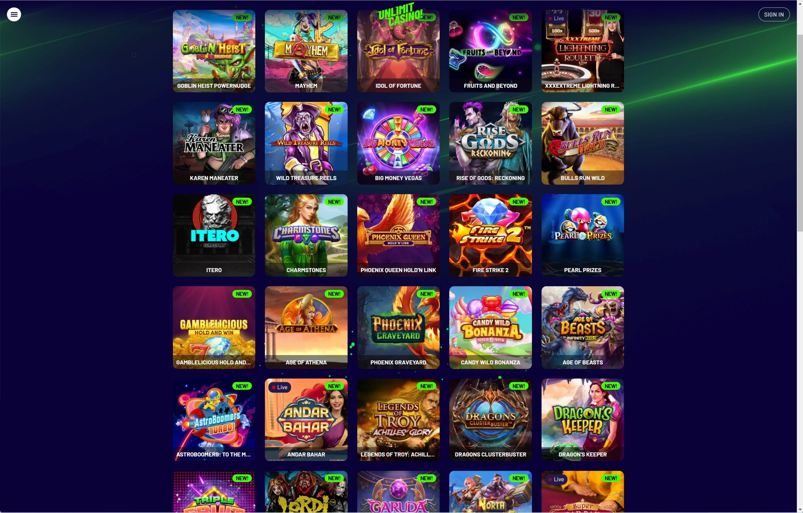 unlimit casino games