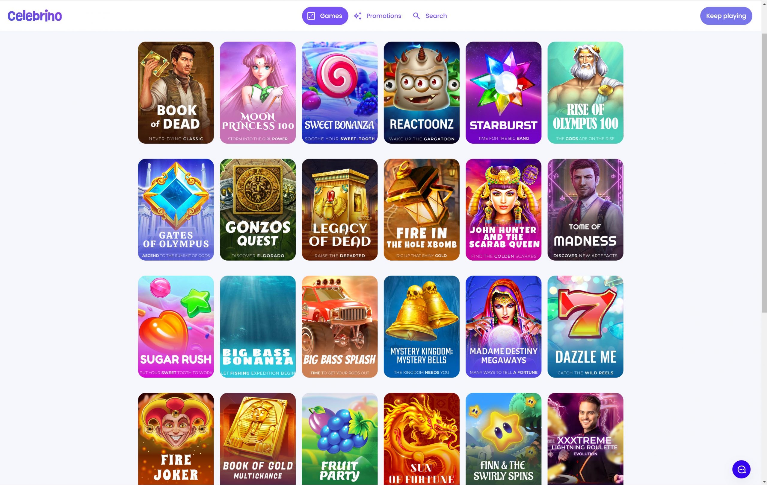 celebrino casino games